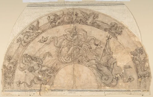 Semi-Circular Design of Battle of Sea Gods with Border of Sea Creatures