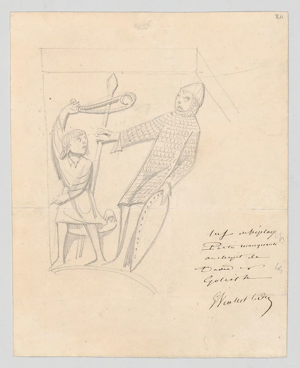 David and Goliath, after a Capital in Vézelay Abbey — Eugène-Emmanuel Viollet-le-Duc