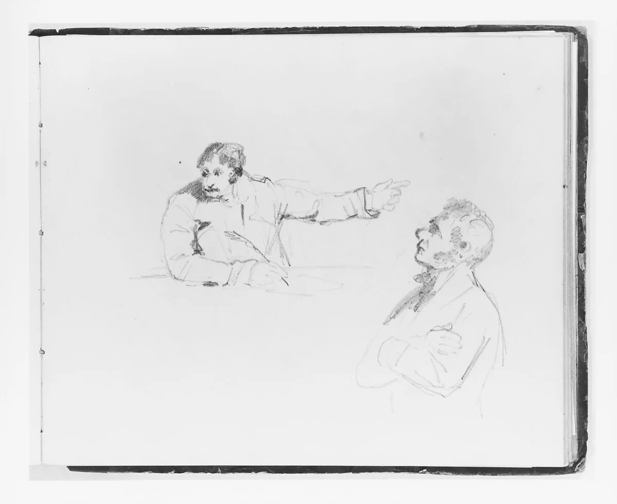 Man Pointing and Writing; Man with Arms Folded (from Sketchbook) — Francis William Edmonds