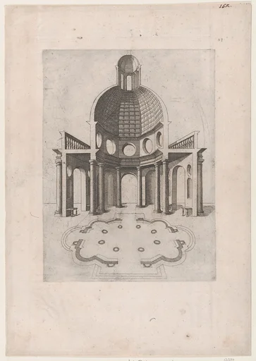 Speculum Romanae Magnificentiae: Interior and ground plan of an ogtagonal temple