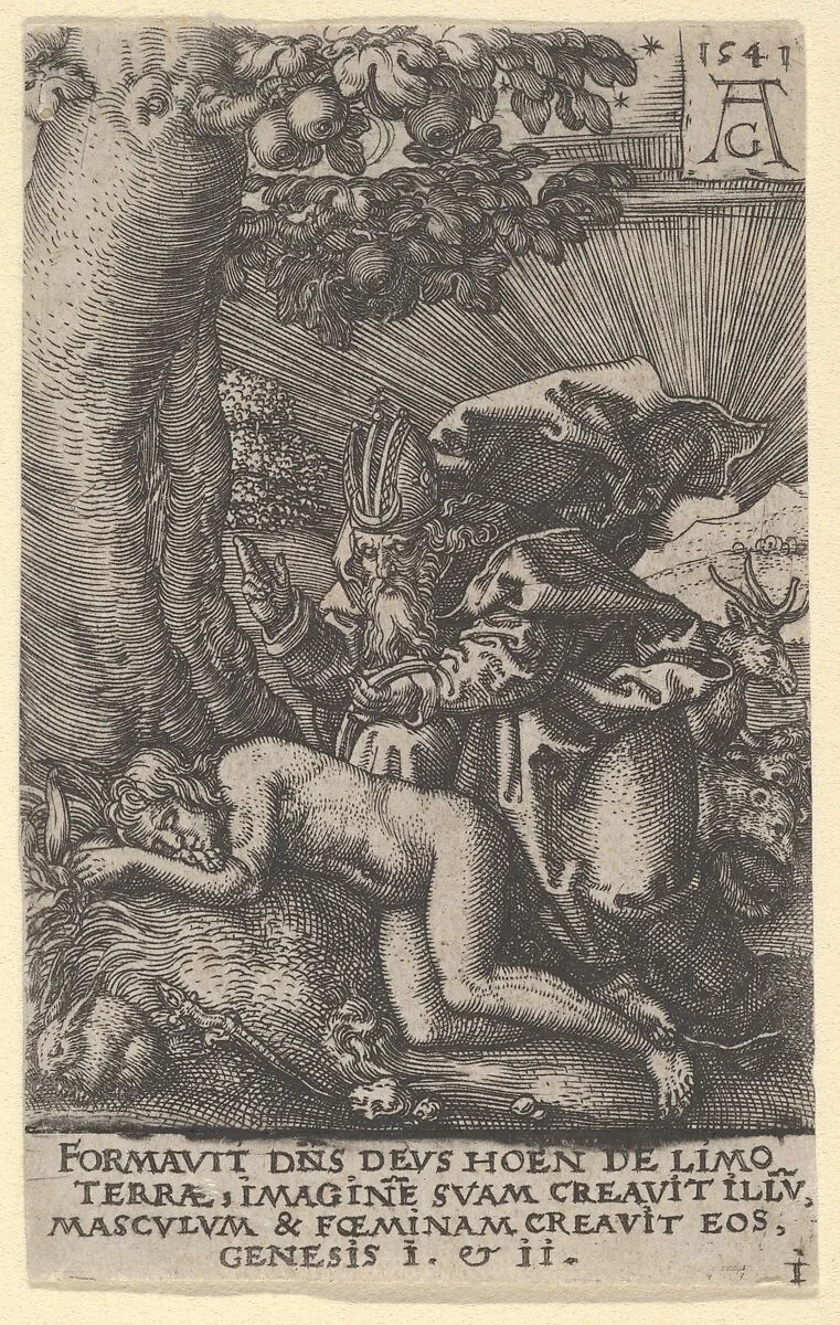 The Creation of Eve, from The Power of Death (Allegory of Original Sin and Death) — Heinrich Aldegrever|Hans Holbein the Younger