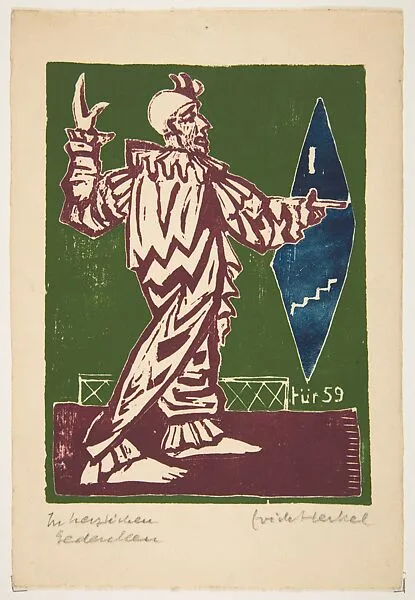 28. Jahresblatt: Clown am Spiegel — Erich Heckel