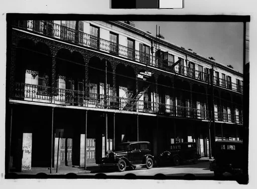 [Cast-Iron Balconied Houses with Parked Cars on Street, Mobile, Alabama]