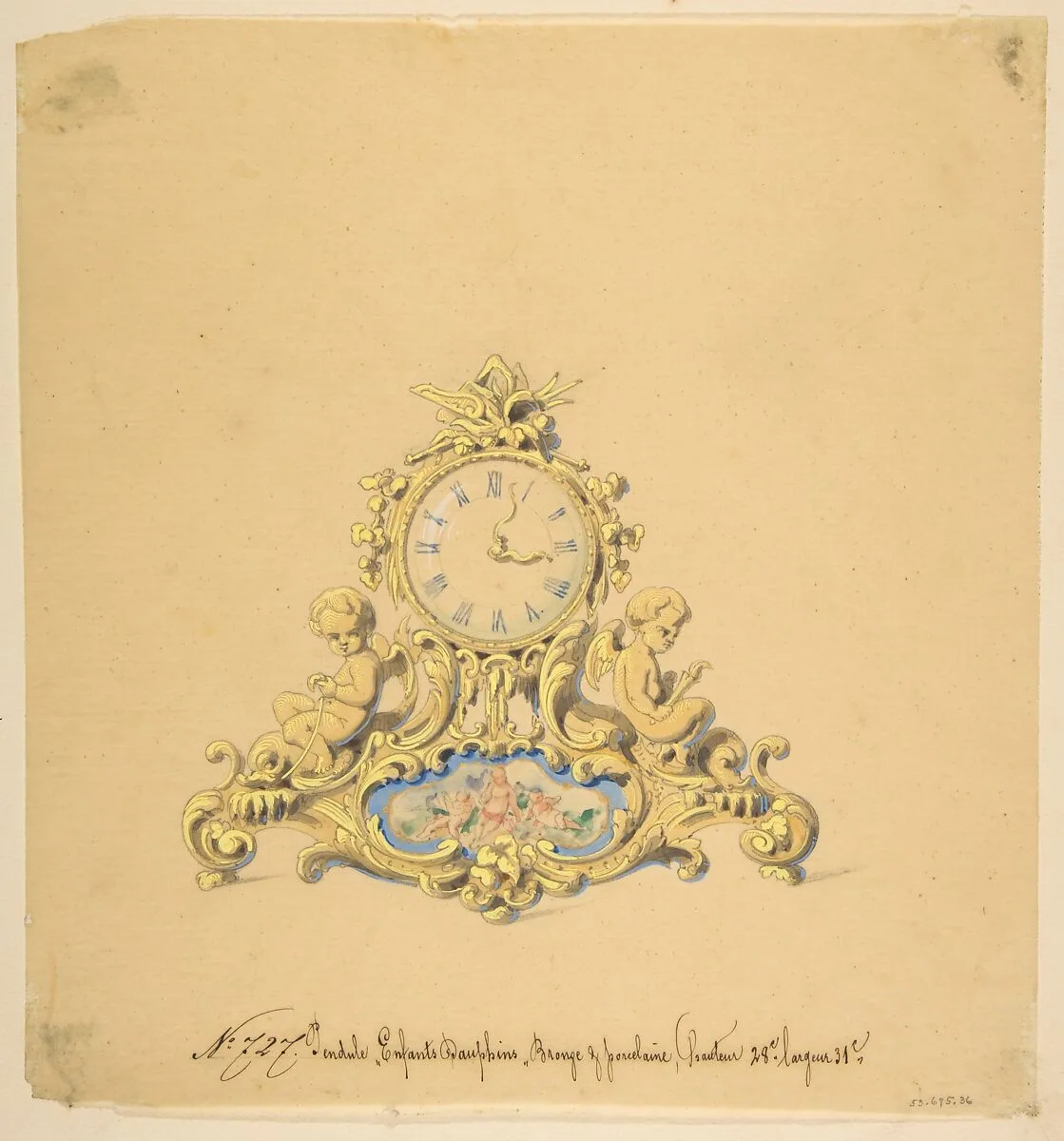 Design for a Clock with Two Cherubs — Anonymous, French, 19th century