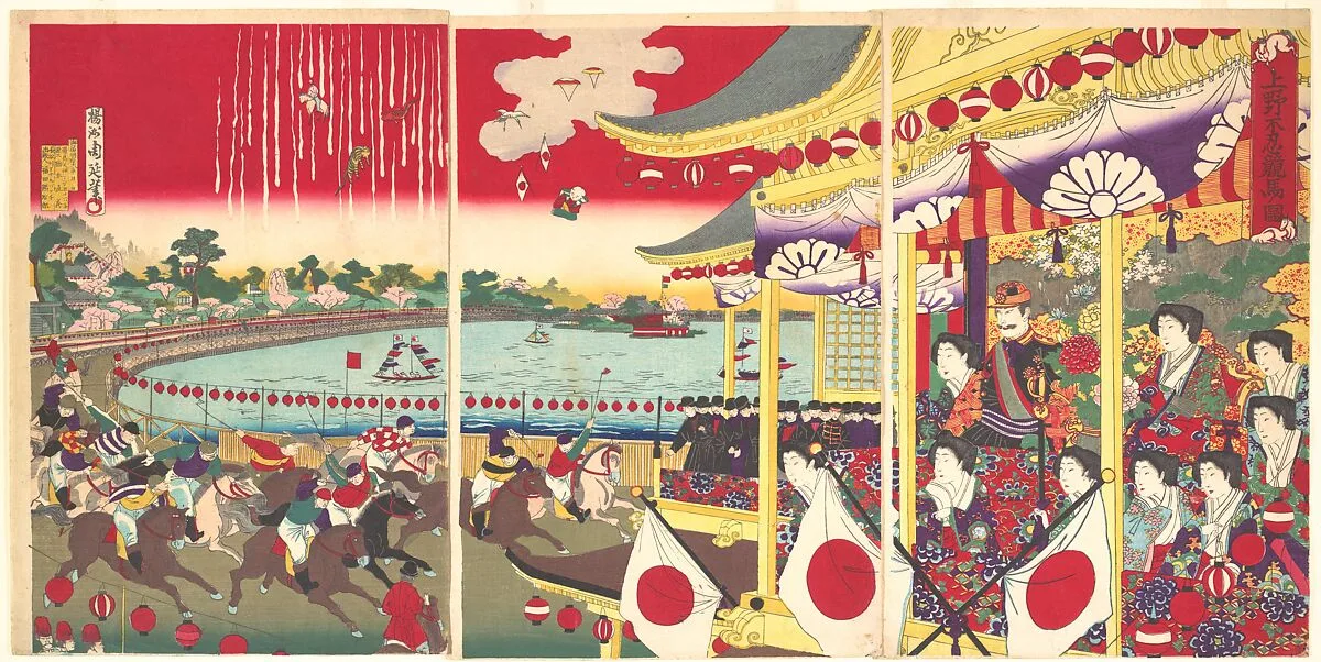 『上野不忍競馬図』|View of the Horse Track at Shinobazu in Ueno Park (Ueno shinobazu keiba zu) — Yōshū (Hashimoto) Chikanobu