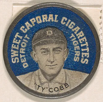 Ty Cobb, Detroit Tigers (blue), from the Domino Discs series (PX7), issued by Kinney Brothers — Kinney Brothers Tobacco Company