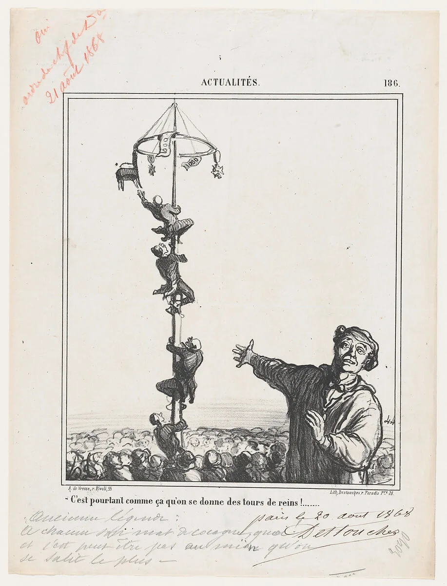 This is just a way to strain your back, from 'News of the day,' published in Le Charivari, August 28, 1868 — Arnaud de Vresse|Destouches|Honoré Daumier