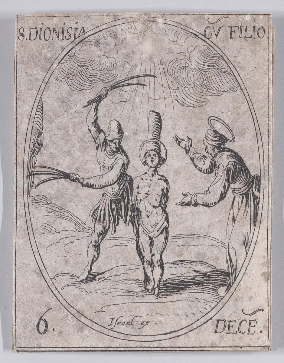 Ste. Denise et Son Fils (St. Dionysia and Her Son), December 6th, from "Les Images De Tous Les Saincts et Saintes de L'Année" (Images of All of the Saints and Religious Events of the Year) — Jacques Callot|Israël Henriet