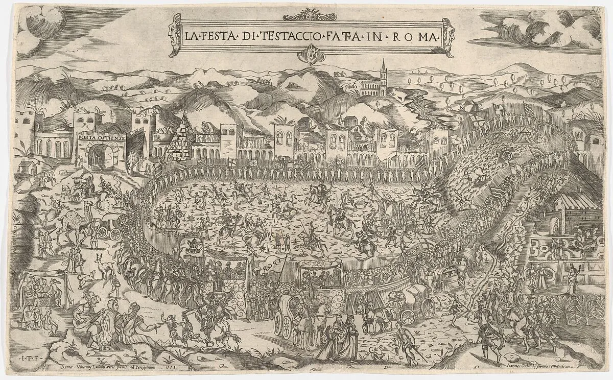 Carnival games held on the Mount Testaccio in Rome — Vincenzo Luchino|Giovanni Orlandi|Monogrammist ITF