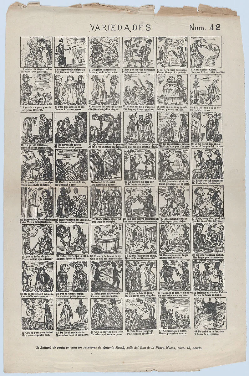 Broadside with 48 scenes of different subjects — Antonio Bosch