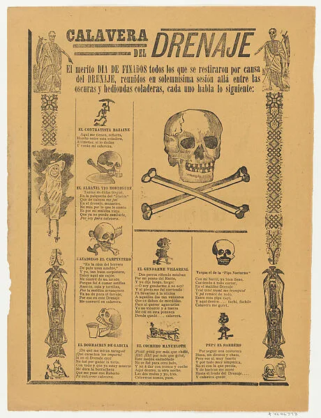 Broadsheet relating to skeleton of the sewers, descriptions relating to professions in the bottom section — Antonio Vanegas Arroyo|Anonymous