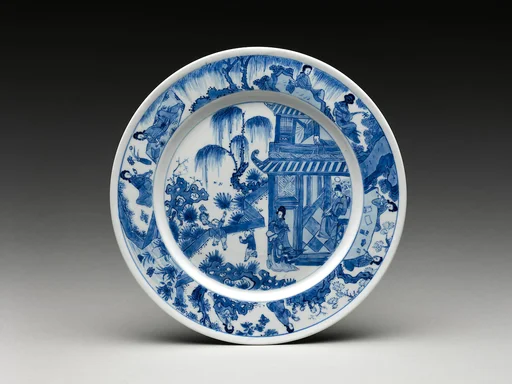清 景德鎮窯青花嬰戯盤|Dish with scene of a family