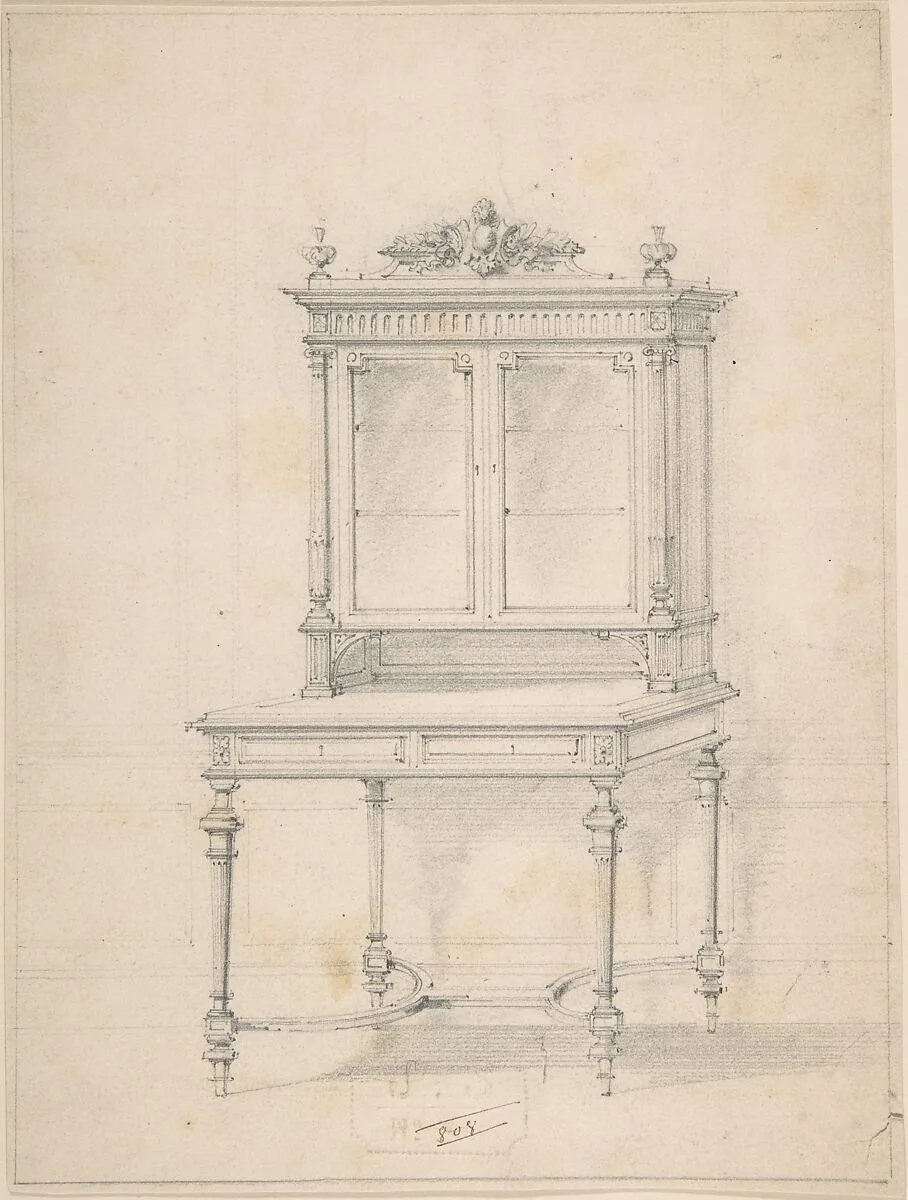 Design for a Desk with Cabinet — Anonymous, French, 19th century