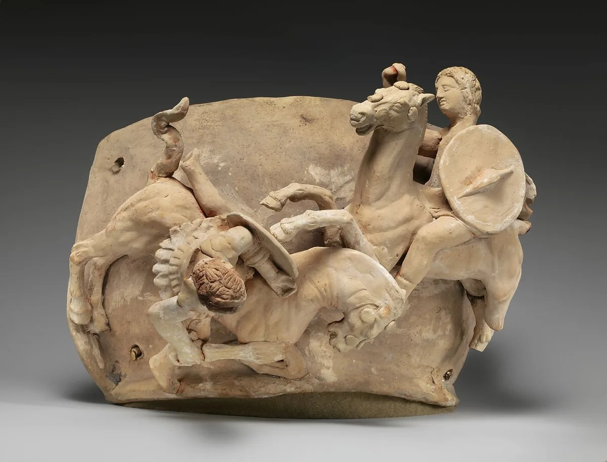 Terracotta relief probably from a funnel vase — Unknown