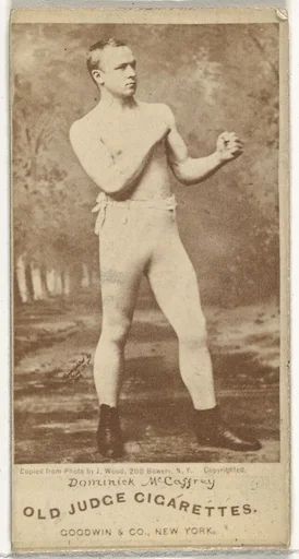 Dominick McCaffrey, from the Celebrities and Prizefighters series (N174) for Old Judge Cigarettes