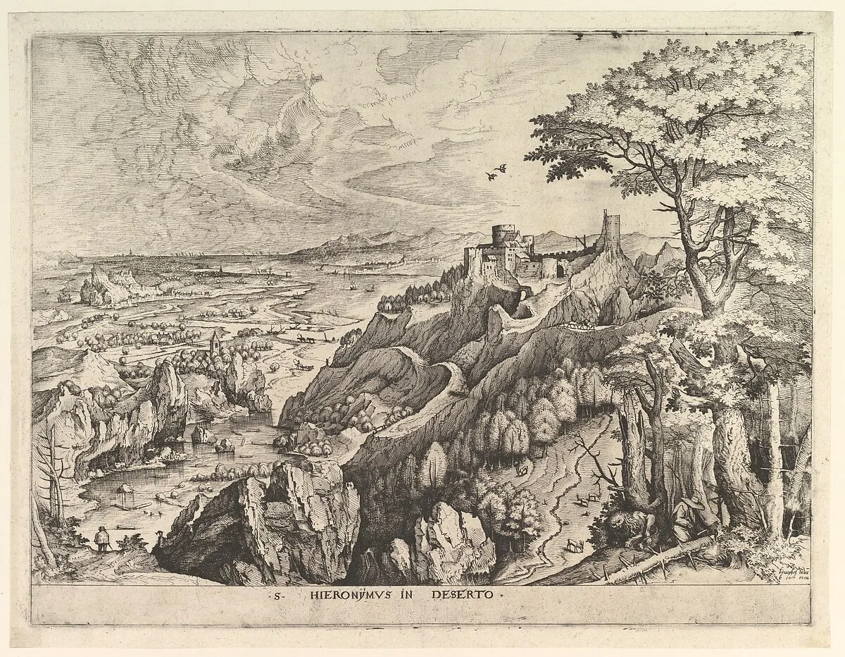 St. Jerome in the Wilderness (S. Hieronymus in Deserto) from The Large Landscapes — Pieter Bruegel the Elder|Johannes van Doetecum I|Lucas van Doetecum|Hieronymus Cock