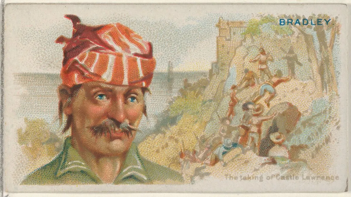 Bradley, The Taking of Castle Lawrence, from the Pirates of the Spanish Main series (N19) for Allen & Ginter Cigarettes — George S. Harris & Sons|Allen & Ginter