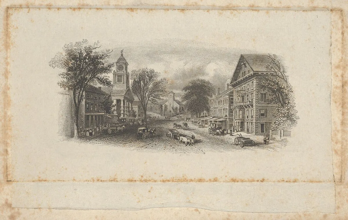 Banknote vignette with the main street of a town — Asher Brown Durand|A. B. & C. Durand & Company|Durand, Perkins, and Company