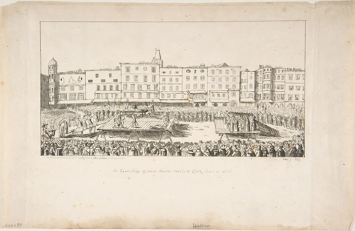 An Execution of Seven Boores Rebels in Lintz, June 16, 1636 — Anonymous, British, 19th century|Wenceslaus Hollar