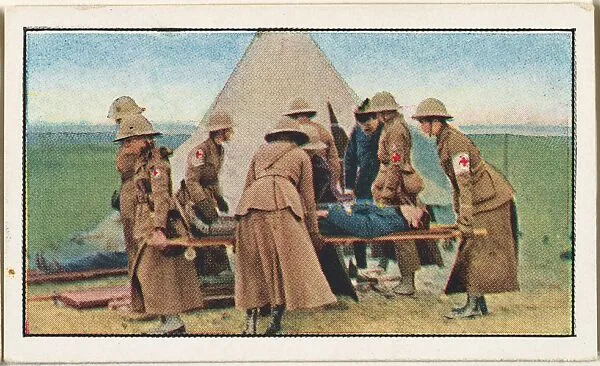 Card No. 205, First Aid Nurses Yeomanry Corps at Work in North of France, from the World War I Scenes series (T121) issued by Sweet Caporal Cigarettes — Underwood & Underwood|American Tobacco Company