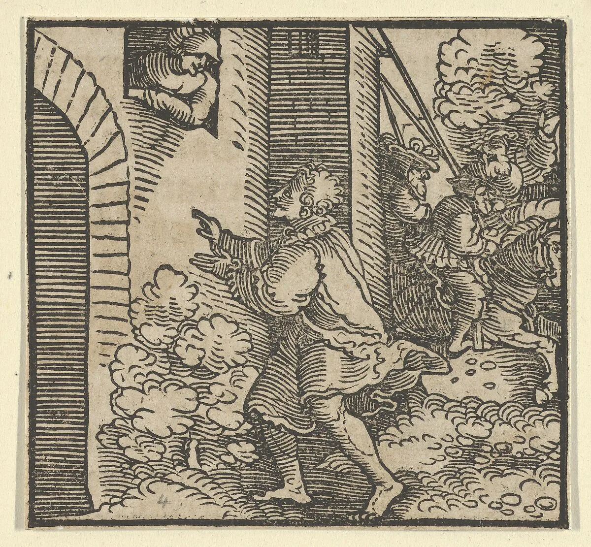 Rinaldo Robbed, Standing in front of the Widow's House, from The Decameron — Hans Schäufelein|Giovanni Boccaccio|Heinrich Steiner
