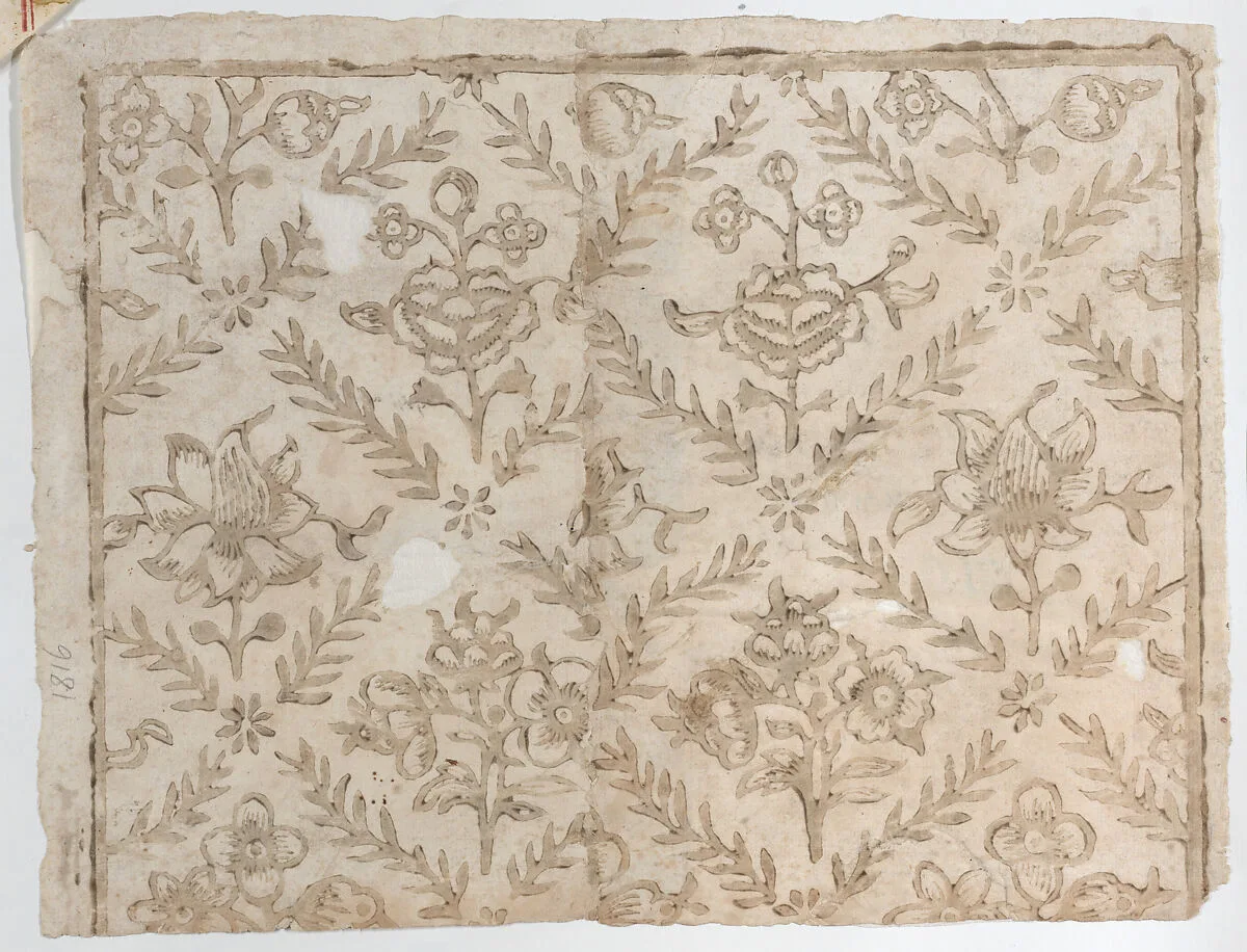 Sheet with brown floral pattern — Anonymous