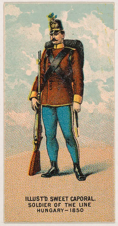Soldier of the Line, Hungary, 1850, from the Military Series (N224) issued by Kinney Tobacco Company to promote Sweet Caporal Cigarettes — Kinney Brothers Tobacco Company
