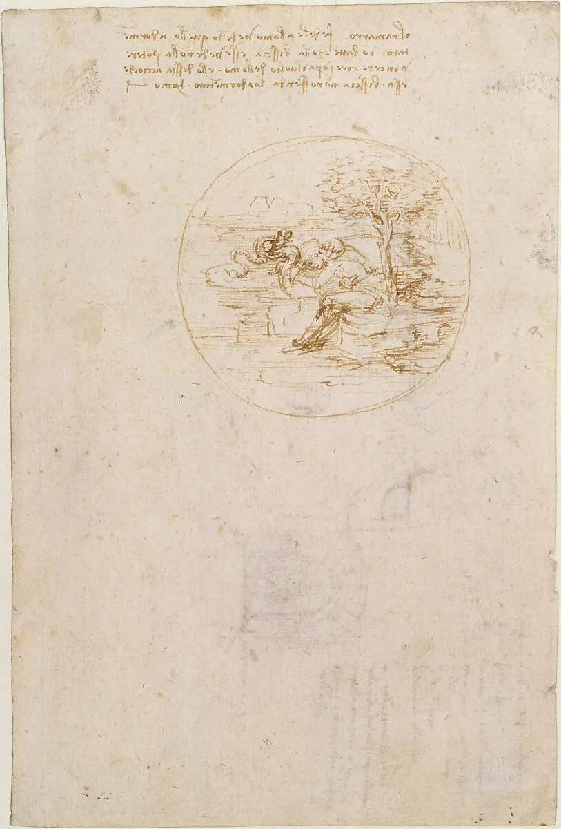 Allegory on the Fidelity of the Lizard (recto); Design for a Stage Setting (verso) — Leonardo da Vinci