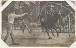 Cowboy riding horse through loop of lasso from Indians and Western Historical Scenes series (W417) — Unknown