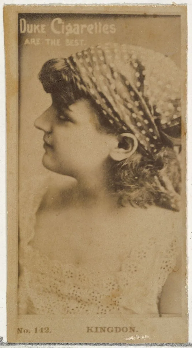 Card Number 142, Miss Kingdon, from the Actors and Actresses series (N145-6) issued by Duke Sons & Co. to promote Duke Cigarettes — W. Duke, Sons & Co.