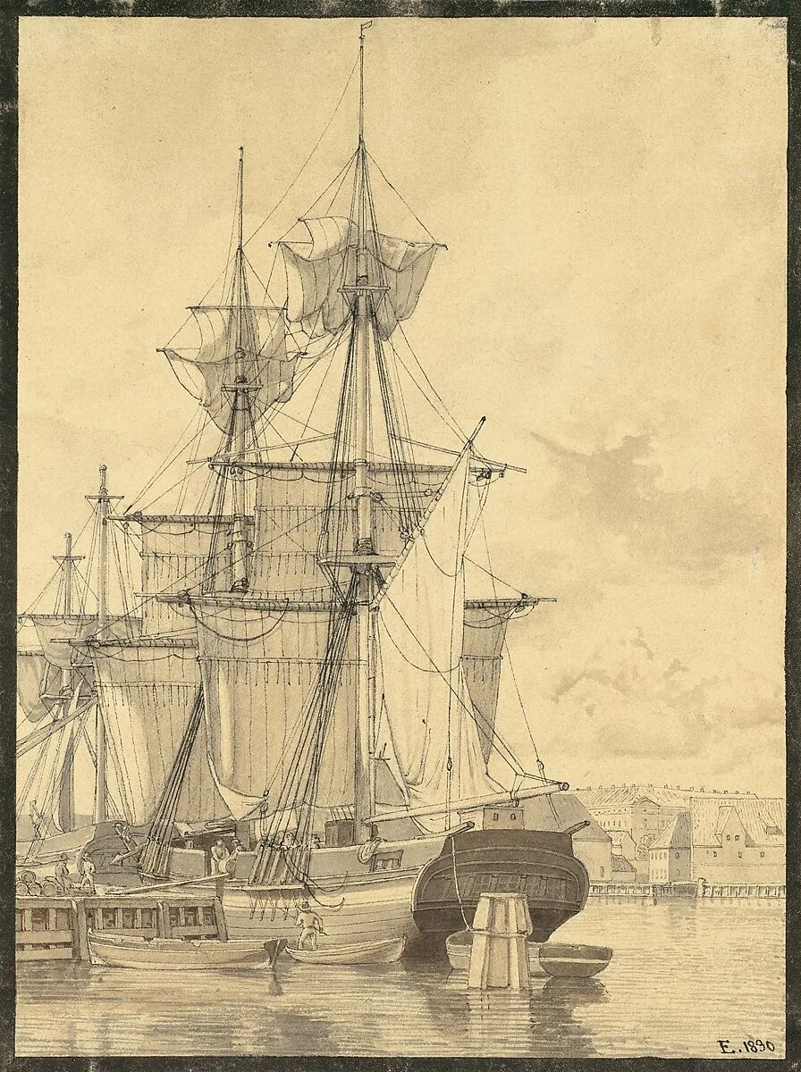Sailing Vessels at Wilders Plads, Copenhagen — Christoffer Wilhelm Eckersberg