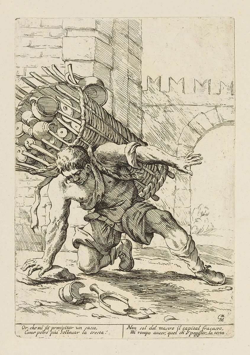 Vendor of Erthenware Pots, from Di Bologna l'Arti per via D'An.ibal' Ca.rac, plate 4 — Giuseppe Maria Mitelli|Annibale Carracci|Giovanni Giacomo De Rossi