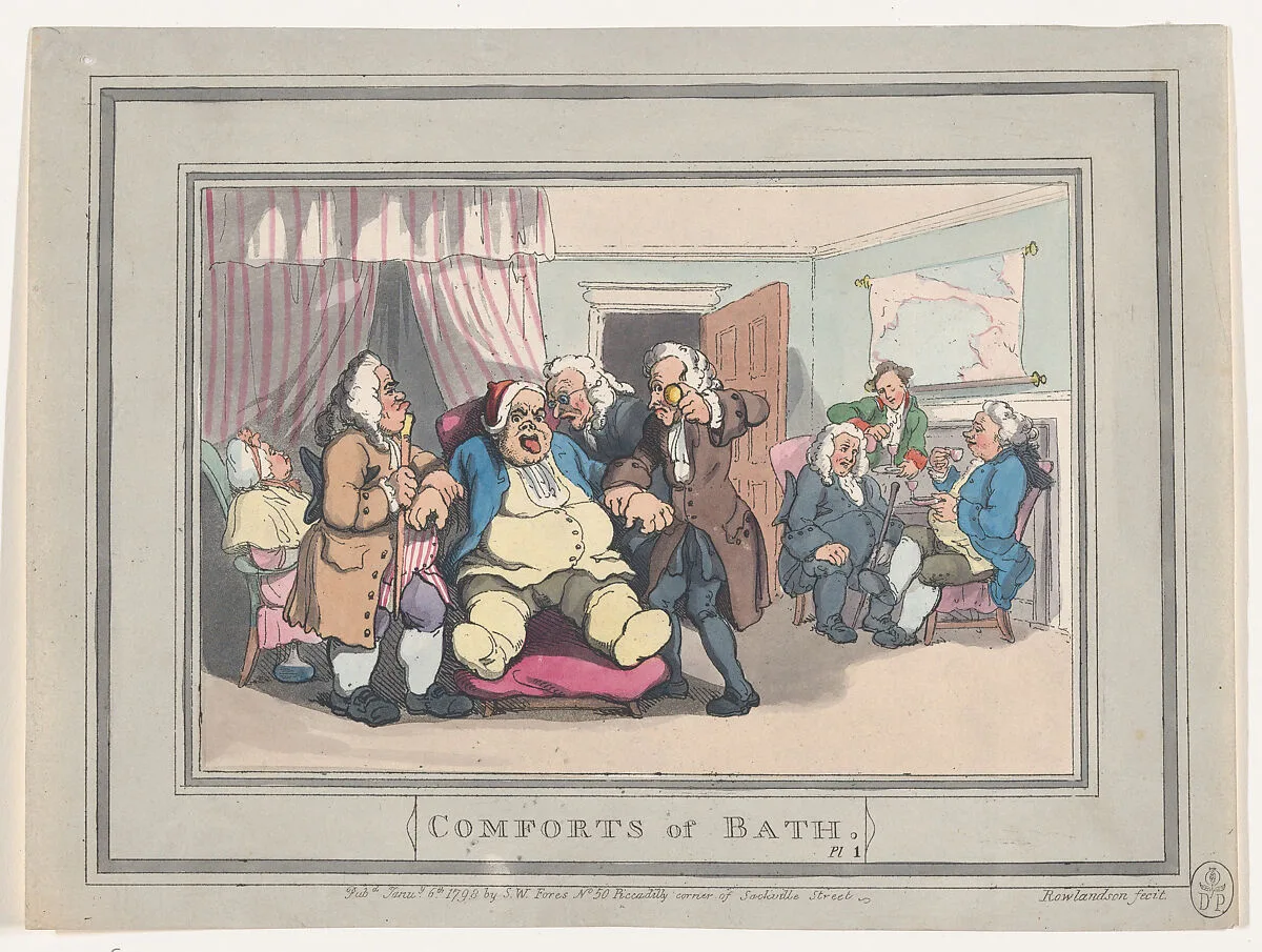 Comforts of Bath, Plate 1 — Thomas Rowlandson|S. W. Fores