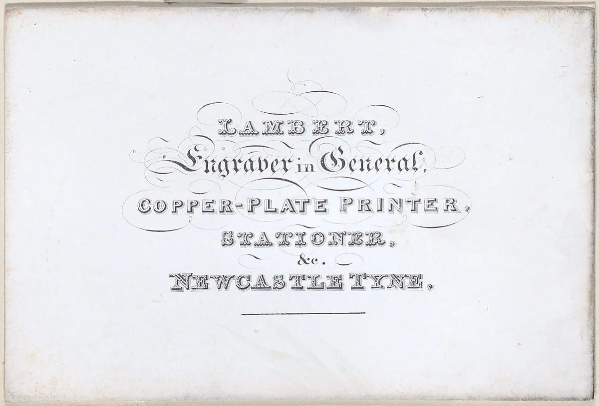 Trade Card for Lambert, Engraver, Copper-Plate Printer, and Stationer — Anonymous, British, 18th century