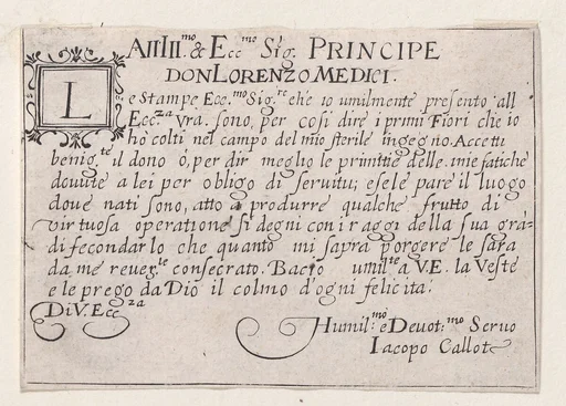 Copy of Dedication to Lorenzo de'Medici, from "Les Caprices" Series A, The Florence Set
