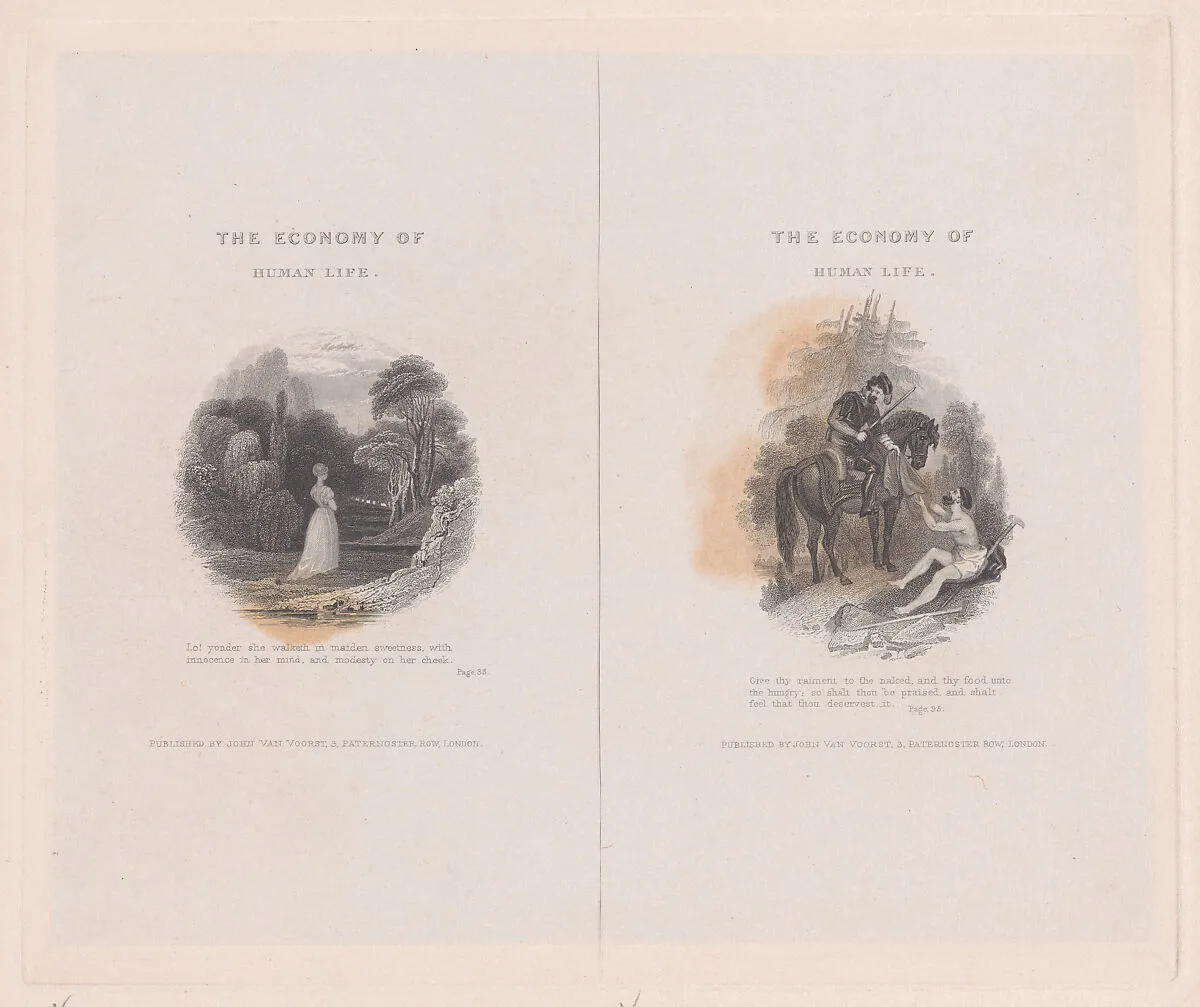 Two illustrations for "The Economy of Human Life" — Frank Howard|Robert Dodsley|John van Voorst