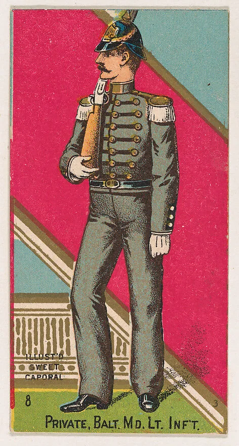 Private, Baltimore, Maryland, Light Infantry, from the Military Series (N224) issued by Kinney Tobacco Company to promote Sweet Caporal Cigarettes — Kinney Brothers Tobacco Company