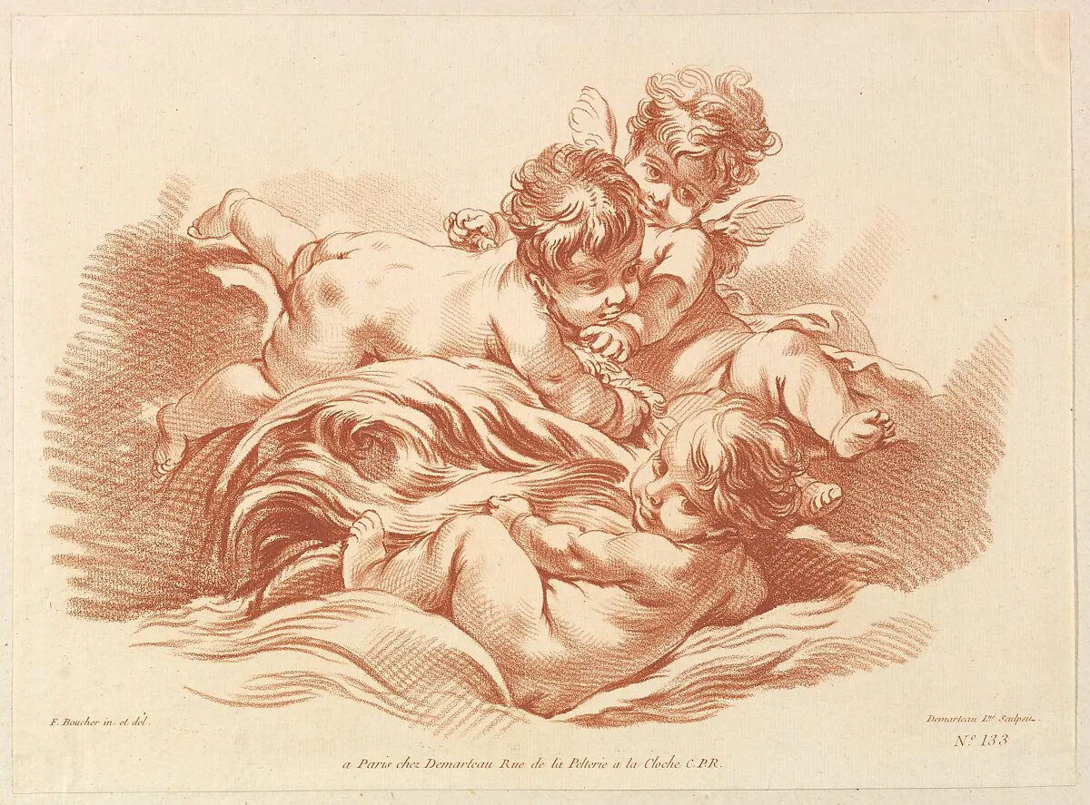 Three Children On Dolphin — François Boucher|Gilles Demarteau