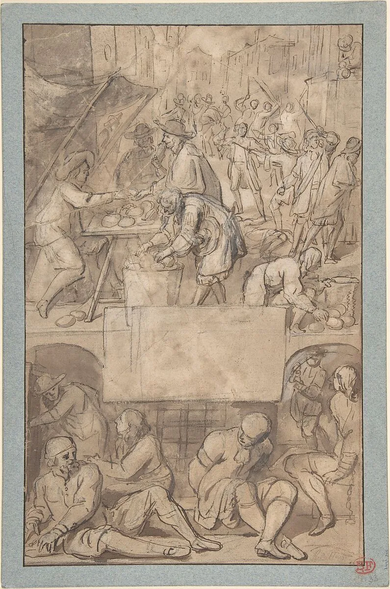 Study for a Title-Page: Allegory of Commerce and a Debtor's Prison (?) — Romeyn de Hooghe