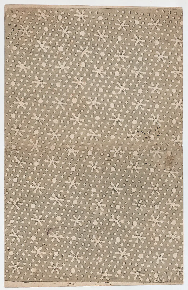Sheet with overall flower and dot pattern — Anonymous