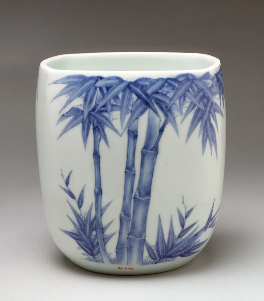 染付竹文水指|Water Jar (Mizusashi) with Bamboo — Unknown
