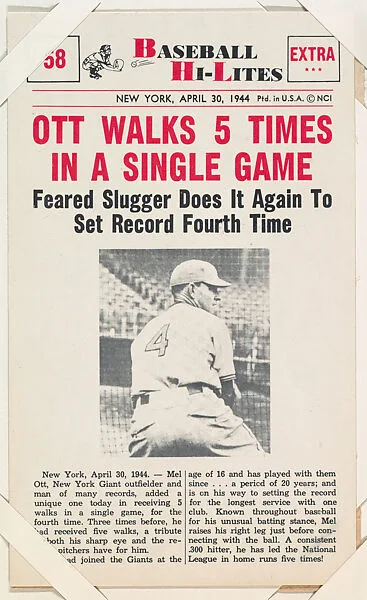 Mel Ott #58 from Nu-Card Baseball Hi-Lites series (W460) — Nu-Card, Inc.