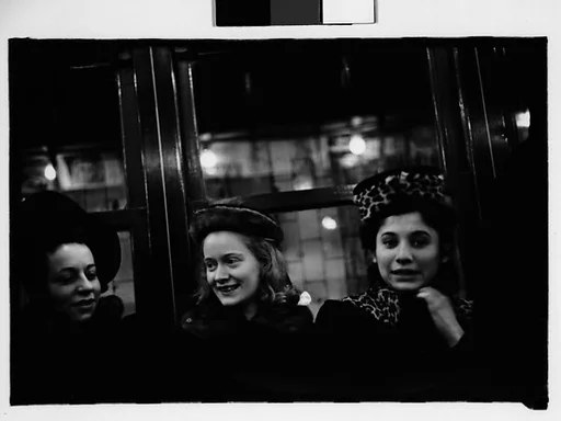 [Five 35mm Film Frames: Subway Passengers, New York City: Young Women in Hats]