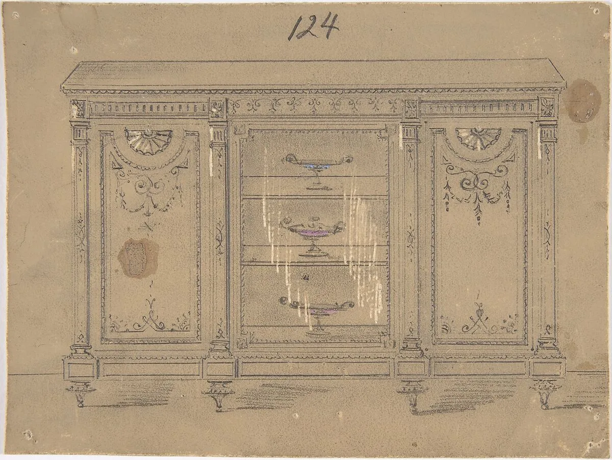 Cabinet Design with Glass Center Door — Anonymous, British, 19th century