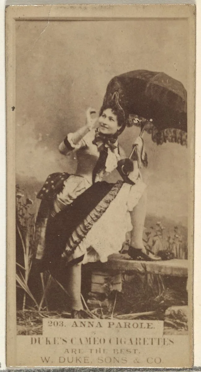 Card Number 203, Anna Parole, from the Actors and Actresses series (N145-5) issued by Duke Sons & Co. to promote Cameo Cigarettes — W. Duke, Sons & Co.