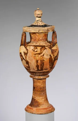 Terracotta lebes gamikos (round-bottomed bowl with handles and stand used in weddings)