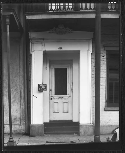 [Greek Revival Doorway with Sign for Furnished Rooms, New Orleans, Louisiana]