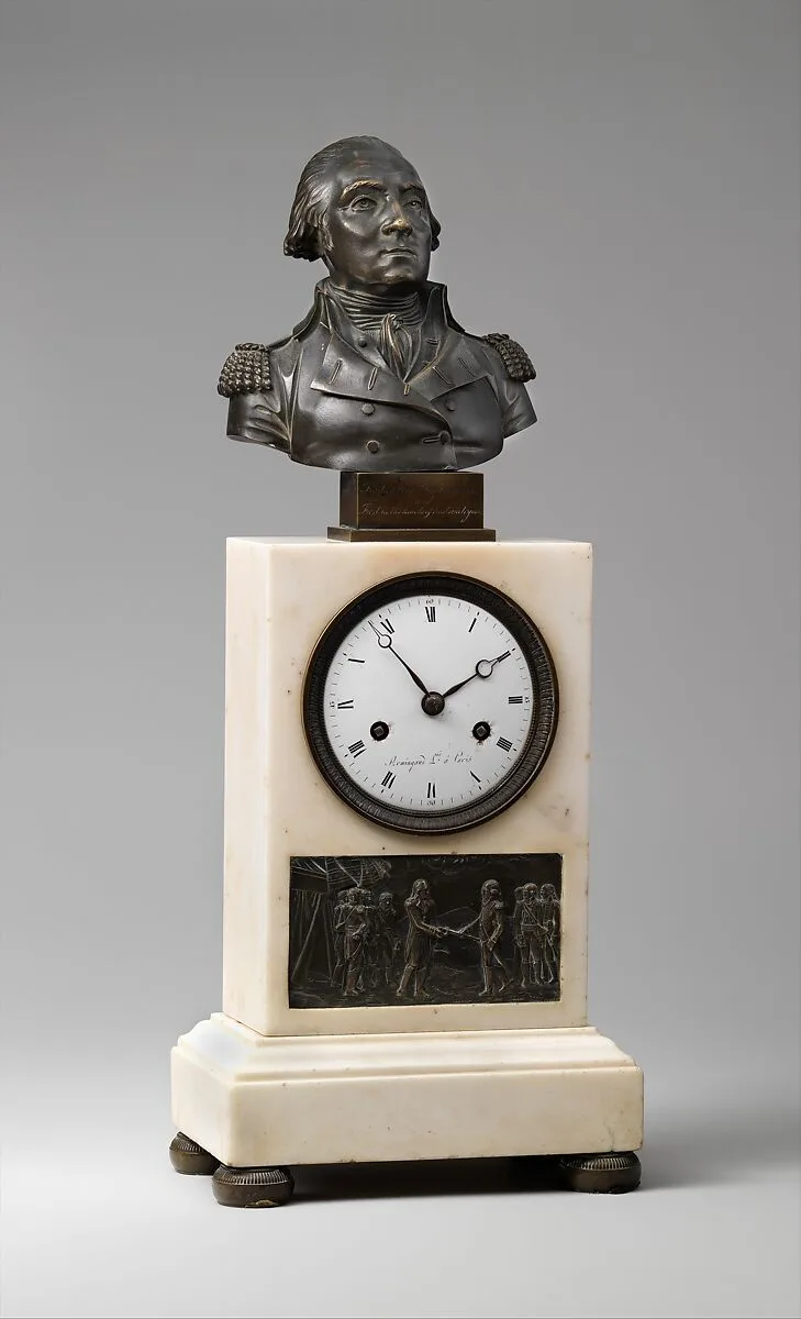 Clock with Bust of Washington and Relief of Cornwallis Resigning his Sword to Washington — Armingaud L’Ainé