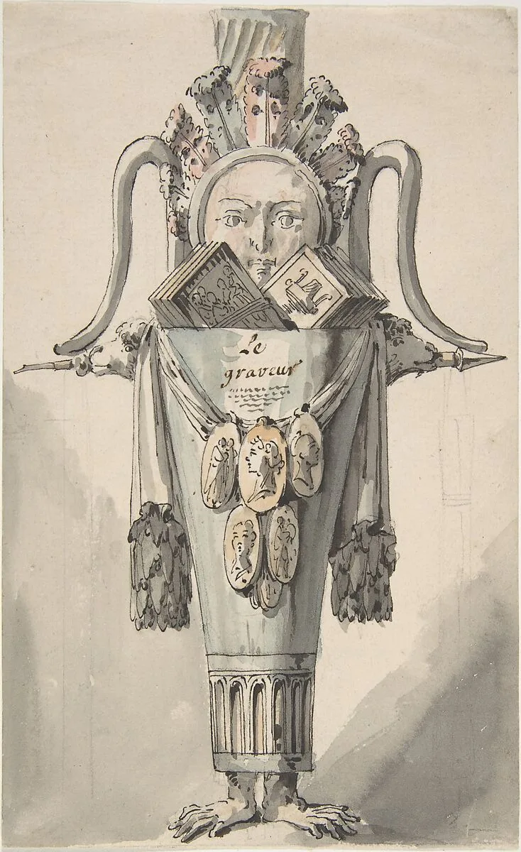 Caricature of an Engraver (recto); Sketch for a Caricature (verso) — Jean Charles Delafosse|Ennemond Alexandre Petitot