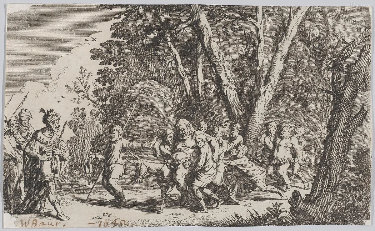Plate 101: Silenus before King Midas, from 'Ovid's Metamorphoses' — Johann Wilhelm Baur